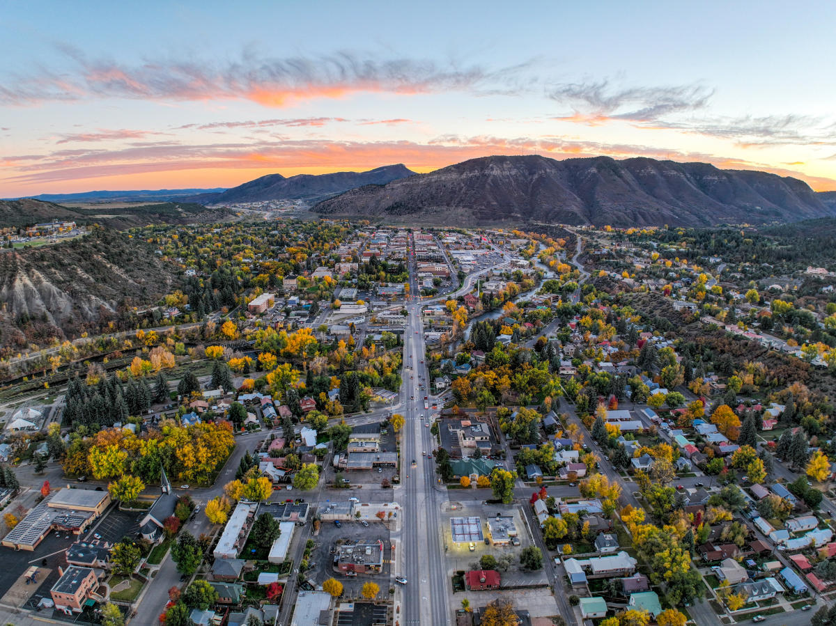 Aerial view of Durango neighborhoods and the Animas Valley